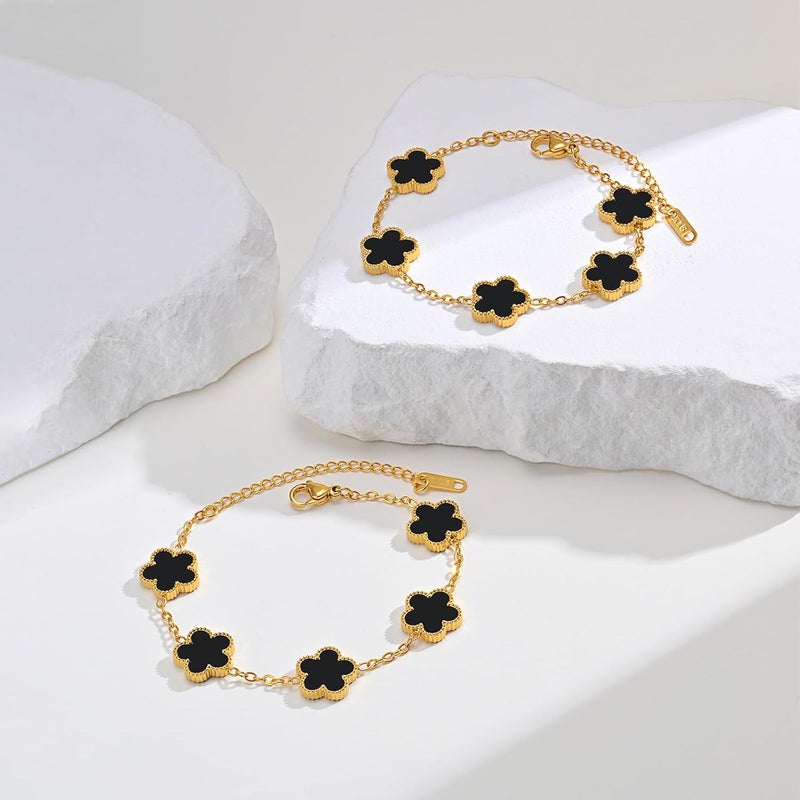 MPRAINBOW Women Gold Bracelets Jewelry Set - 18K Gold Plated Floral Bracelets,Stainless Steel Charm Bracelet Non-Tarnish,Adjustable lucky Chain Set Trendy Gift,Christmas Valentines Birthday Gifts for Girlfriend - Image 4